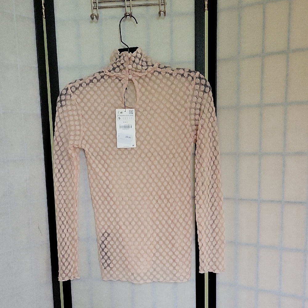 Zara Tan Fitted Graphic Long Sleeve Blouse - Picture 2 of 5
